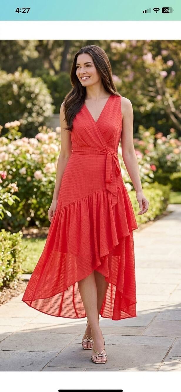 New Ann Taylor coral red asymmetric flowing dress size 12